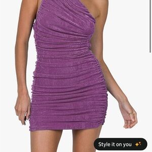 Ruched Purple One-Shoulder Dress